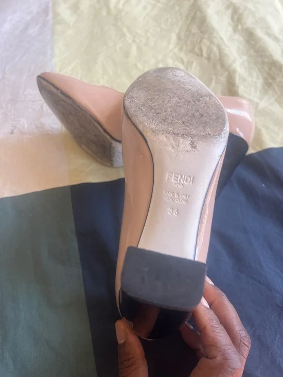 Fendi Pale Pink Patent Leather Block Heel Pumps - Picture 4 of 5